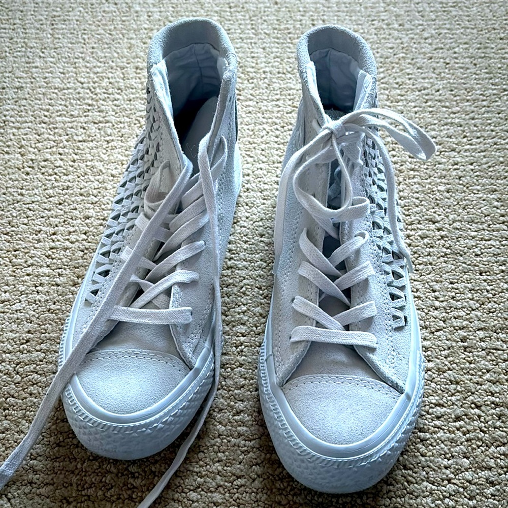 Converse chuck taylor all star cream color Suede high tops w/ side braid detail
